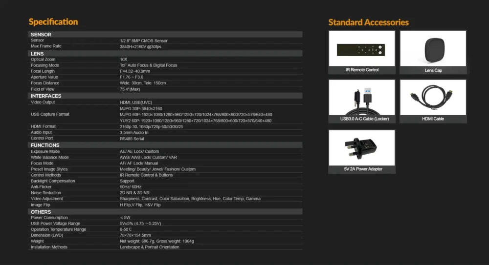 AVMATRIX Eagle T10-4K Autofocus 10x Zoom 4K Camera