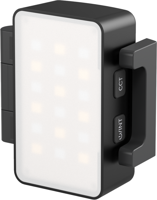 A dedicated lighting accessory tailored for the DJI Osmo Pocket 3. It securely clips onto the camera body for stable lighting during filming
