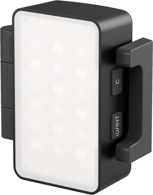 A dedicated lighting accessory tailored for the DJI Osmo Pocket 3. It securely clips onto the camera body for stable lighting during filming