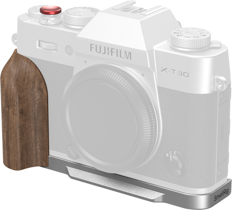 SMALLRIG 5667 L-Shaped Mount Plate with Wooden Handle for FUJIFILM T30 / T30 II / X-T30 III Silver