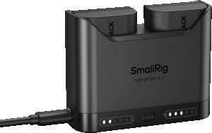 providing extended shooting time for demanding workflows. The charger’s dual-slot design allows for simultaneous charging of two batteries or single-battery charging