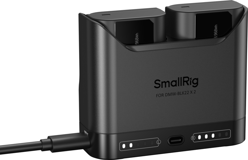 providing extended shooting time for demanding workflows. The charger’s dual-slot design allows for simultaneous charging of two batteries or single-battery charging