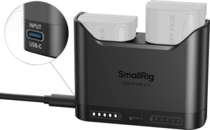 LP-E6N and LP-E6 batteries and is capable of charging both original and third-party batteries. The charger’s dual-slot design allows for simultaneous charging of two batteries or single-battery charging