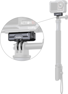 and a foldable dual claw interface for attaching action camera accessories.