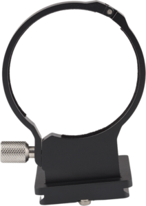 allowing for secure tripod mounting to achieve more stable shots. It attaches to the rear barrel of the lens