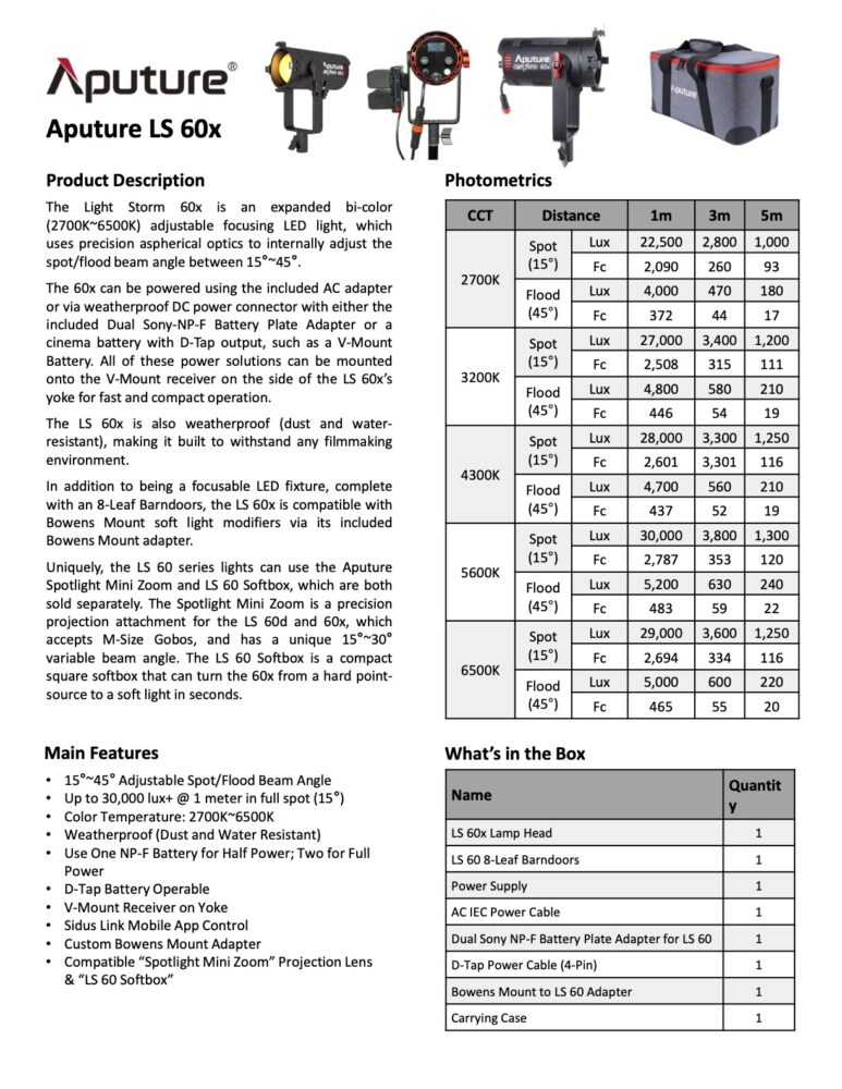 APUTURE Light Storm 60x bi-color focusing LED