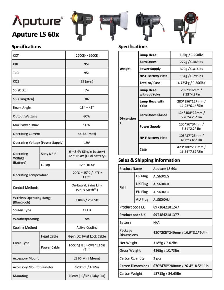 APUTURE Light Storm 60x bi-color focusing LED
