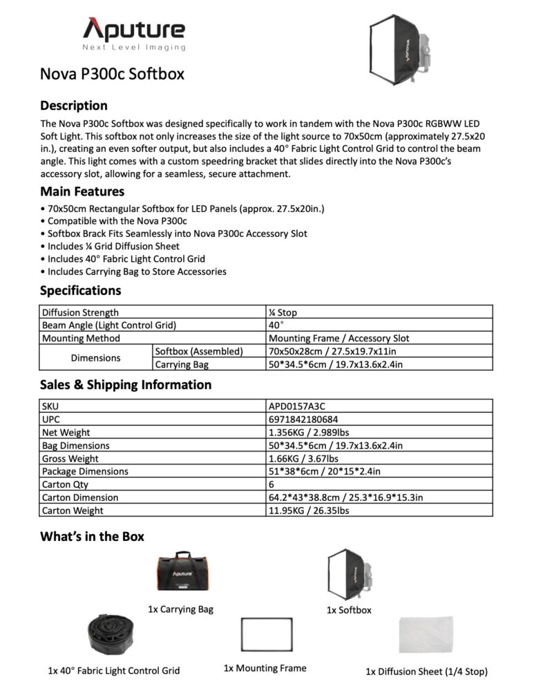 APUTURE Nova P300c softbox