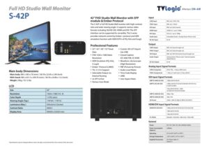 42" TVLOGIC S-42P FHD studio wall monitor