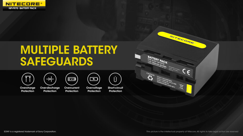 NITECORE NP-F970 camera battery for Sony NP-F, 7800mAh