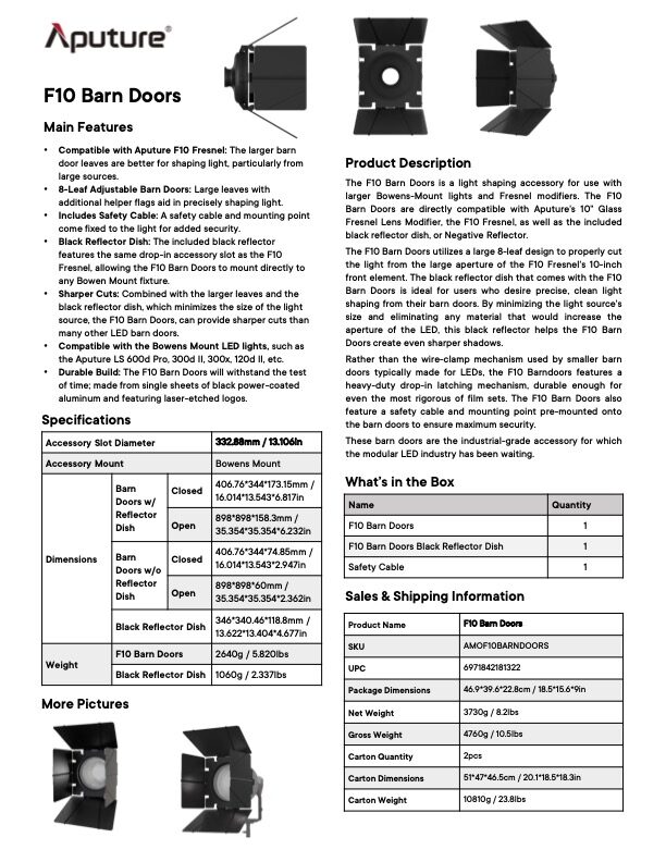 APUTURE F10 Barn Doors
