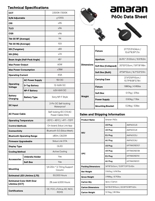 AMARAN P60c RGBWW full-color LED panel
