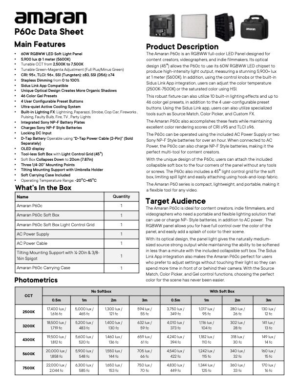 AMARAN P60c RGBWW full-color LED panel