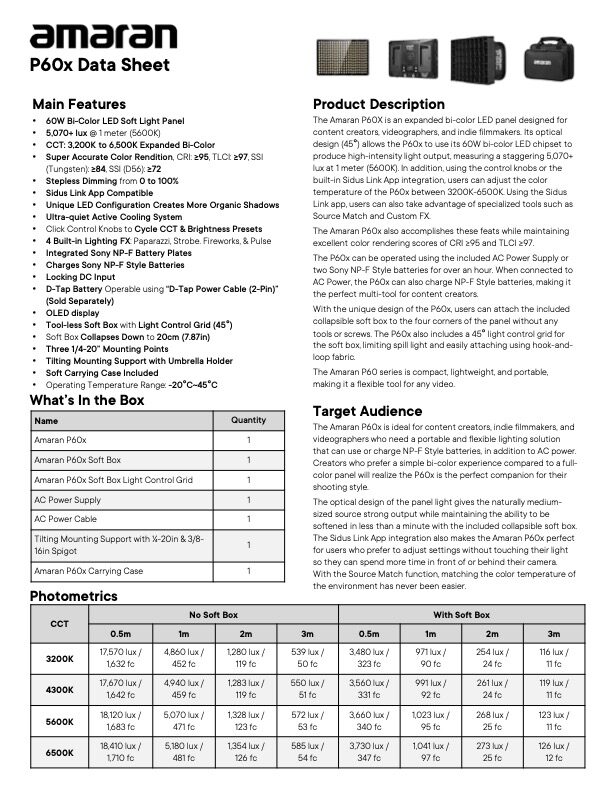 AMARAN P60x expanded bi-color LED panel