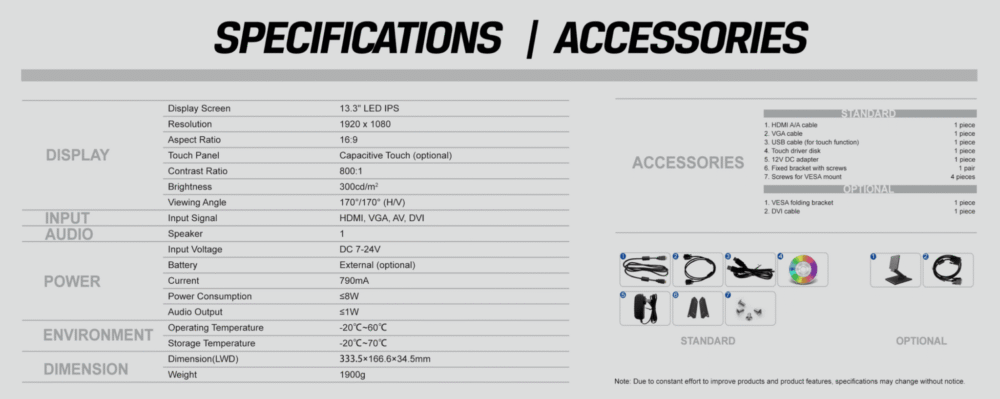 13.3" LILLIPUT TK1330-NP/C 1920x1080 monitor with AV, VGA, HDMI