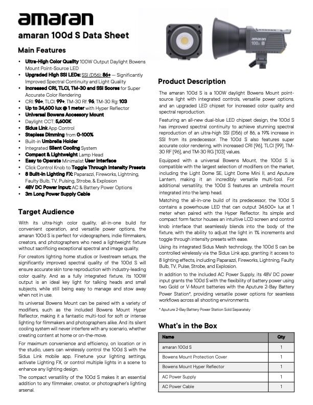 AMARAN 100d S point-source daylight LED light