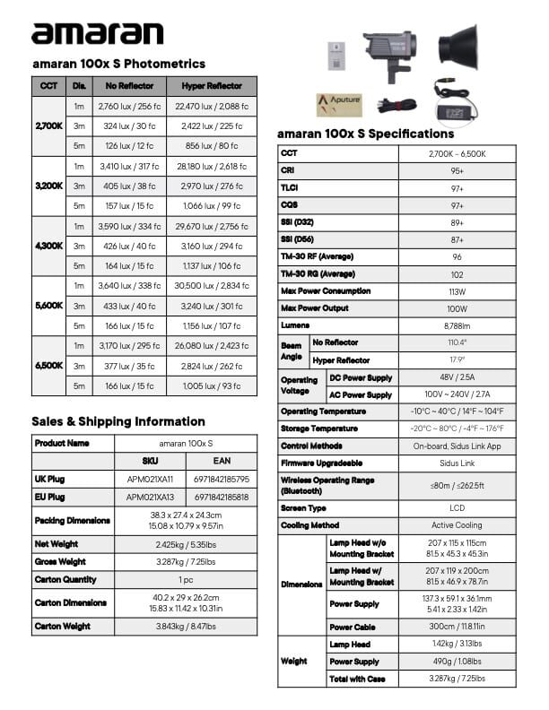 AMARAN 100x S point-source bi-color LED light