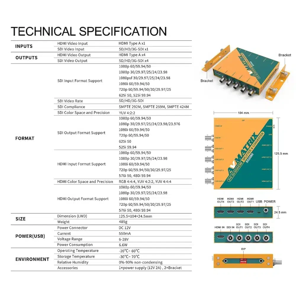 AVMATRIX SD2080 2×8 SDI/HDMI splitter and converter