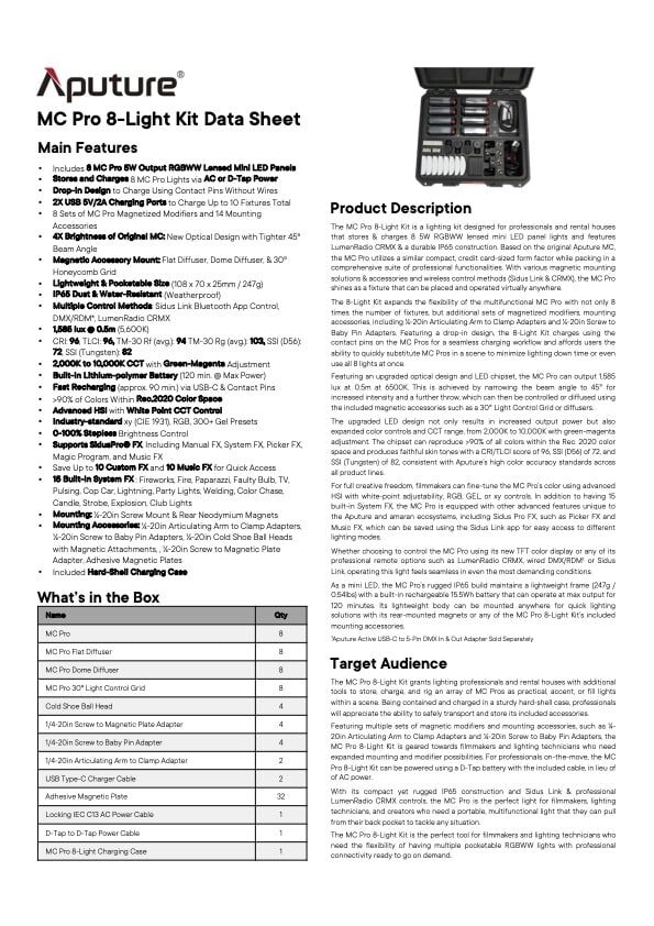 APUTURE MC Pro 8-Light Kit