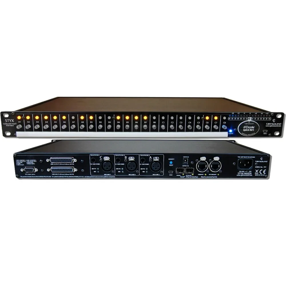 GLENSOUND STYX audio mixer for Dante/AES67 audio networks