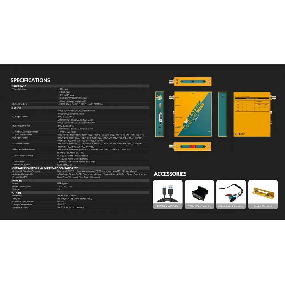 AVMATRIX UC7018 Multi-Signal to USB3.0 Capture Box