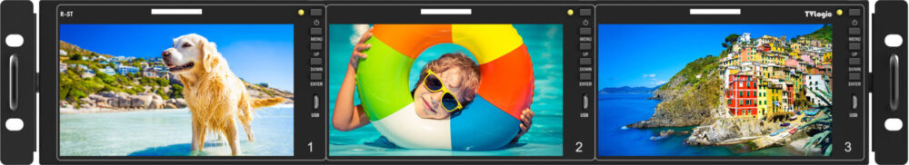 5.5” TVLOGIC R-5T triple 2RU UHD-4K ready rack mount monitor, 12G-SDI/HDMI