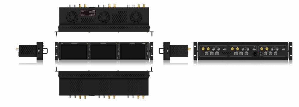 5.5” TVLOGIC R-5T triple 2RU UHD-4K ready rack mount monitor, 12G-SDI/HDMI