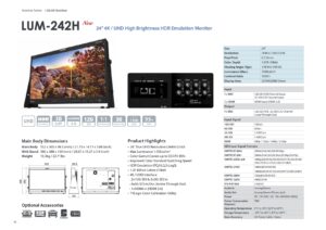 24" TVLOGIC LUM-242H DCI-UHD monitor, 10 bit IPS LCD, 12-bit processing, 12G-SDI/HDMI