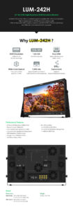 24" TVLOGIC LUM-242H DCI-UHD monitor, 10 bit IPS LCD, 12-bit processing, 12G-SDI/HDMI