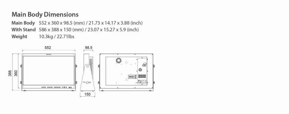 24" TVLOGIC LUM-242H DCI-UHD monitor, 10 bit IPS LCD, 12-bit processing, 12G-SDI/HDMI