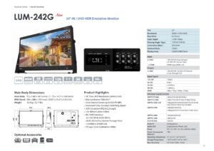 24" TVLOGIC LUM-242G DCI-UHD monitor, 10 bit IPS LCD, 12-bit processing, 12G-SDI/HDMI