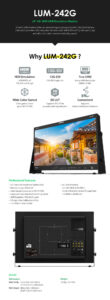 24" TVLOGIC LUM-242G DCI-UHD monitor, 10 bit IPS LCD, 12-bit processing, 12G-SDI/HDMI