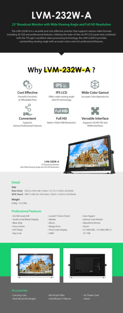 23" TVLOGIC LVM-232W-A 3G LCD monitor