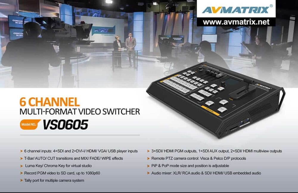 AVMATRIX VS0605U standalone 6ch multi-format streaming video switcher