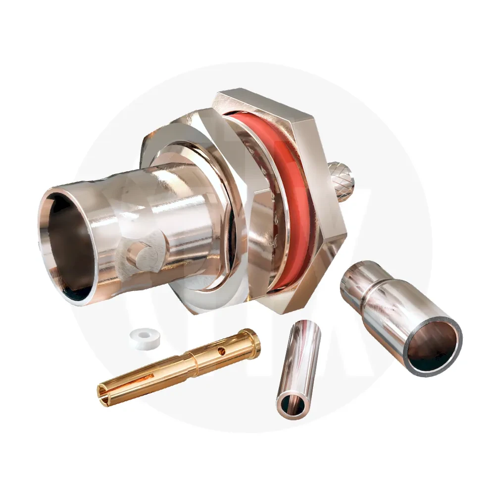 Gigatronix BNC HDTV 12G SDI panel crimp bulkhead jack, RG179, RG179DT