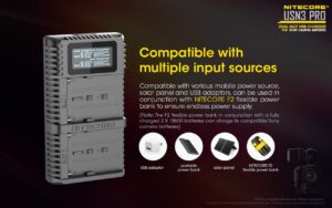 Nitecore USN3 PRO dual slot digital USB charger for Sony NP-F series batteries