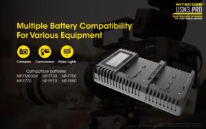 Nitecore USN3 PRO dual slot digital USB charger for Sony NP-F series batteries