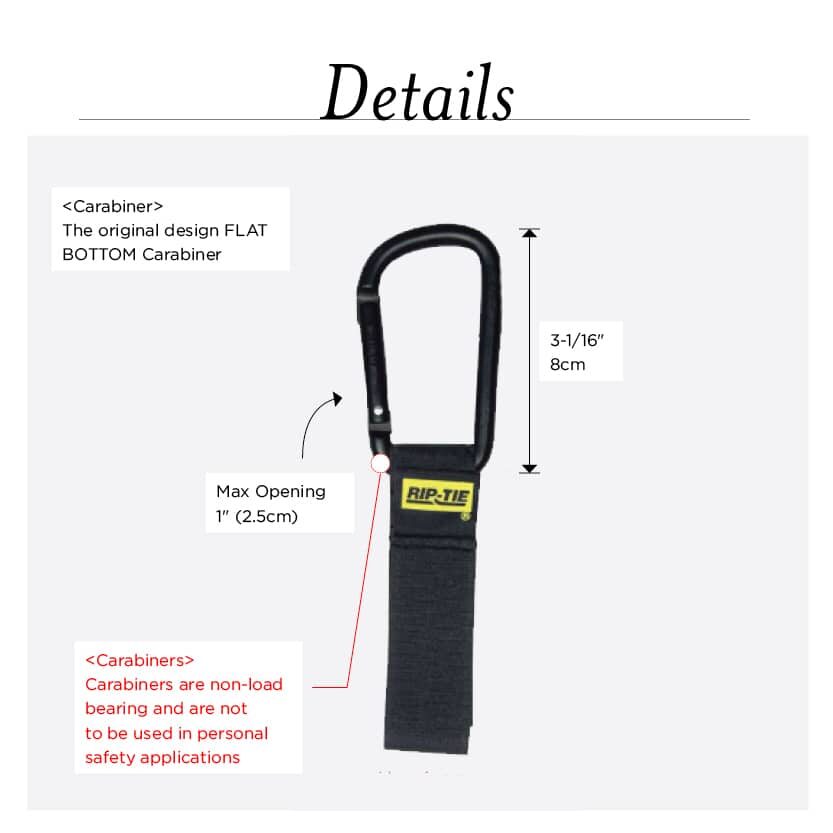 1" x 6" RIP-TIE CableCarrier with Black Carabiner, 2 Pack, BLACK