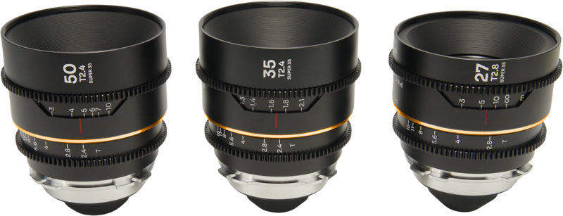 LAOWA Nanomorph S35 Prime 3-Lens Bundle (27mm, 35mm, 50mm) (Amber) - Arri PL/Canon EF