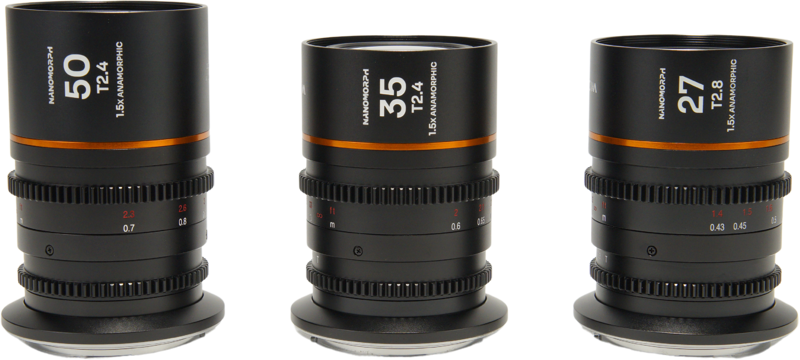 LAOWA Nanomorph S35 Prime 3-Lens Bundle  (27mm, 35mm, 50mm) (Amber) - L Mount