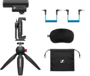 SENNHEISER MKE 400 Mobile Kit Set condenser microphone for camera, spring-loaded mount, 3.5 mm TRS+TRRS jack cable