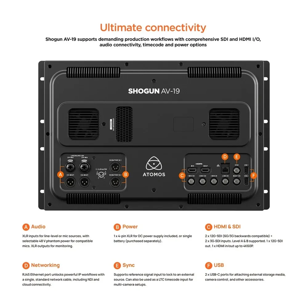 19" ATOMOS Shogun AV-19 rack-mountable monitor-recorder-switcher