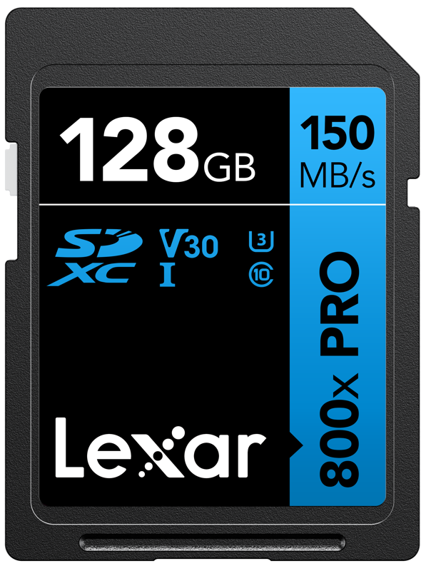 LEXAR SDXC 800x Pro UHS-I cards, C10 (V30) U3, R150/W45, 128GB