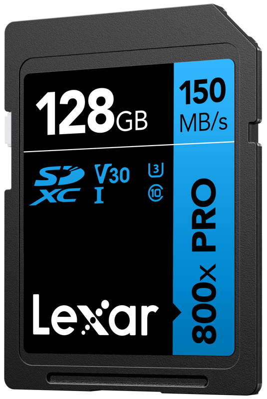 LEXAR SDXC 800x Pro UHS-I cards, C10 (V30) U3, R150/W45, 128GB
