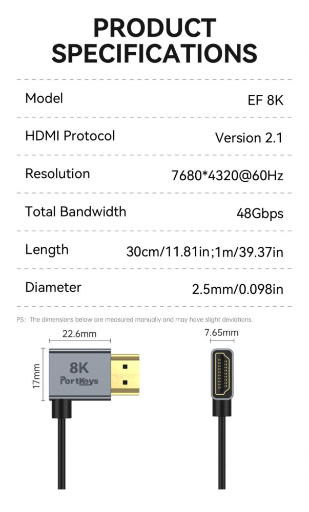 PORTKEYS 8K HDMI cable A to A 1m