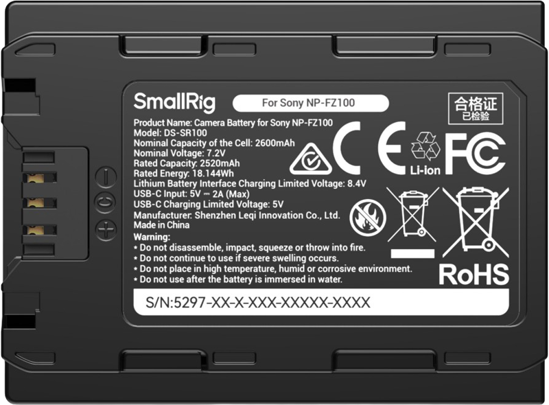 SMALLRIG 5297 USB-C Camera Battery with Power Display for Sony NP-FZ100