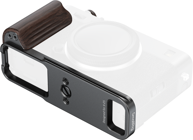 SMALLRIG 6237 L-Shaped Mount Plate with Wooden Handle for FUJIFILM X-E5 (Ebony, Black)