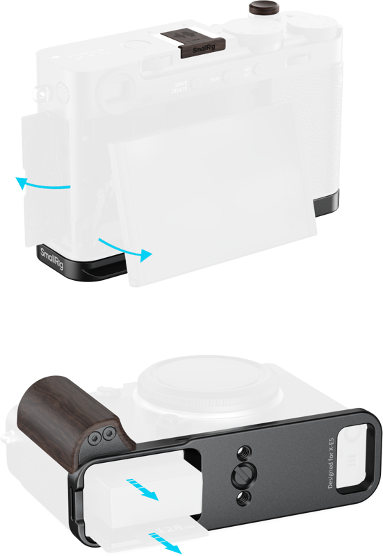 SMALLRIG 6237 L-Shaped Mount Plate with Wooden Handle for FUJIFILM X-E5 (Ebony, Black)