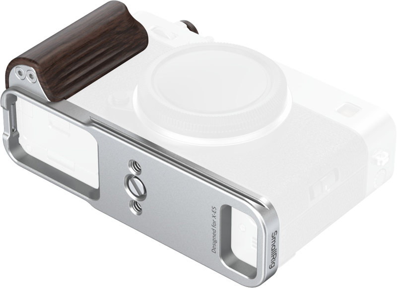 SMALLRIG 6236 L-Shaped Mount Plate with Wooden Handle for FUJIFILM X-E5 (Ebony, Silver)