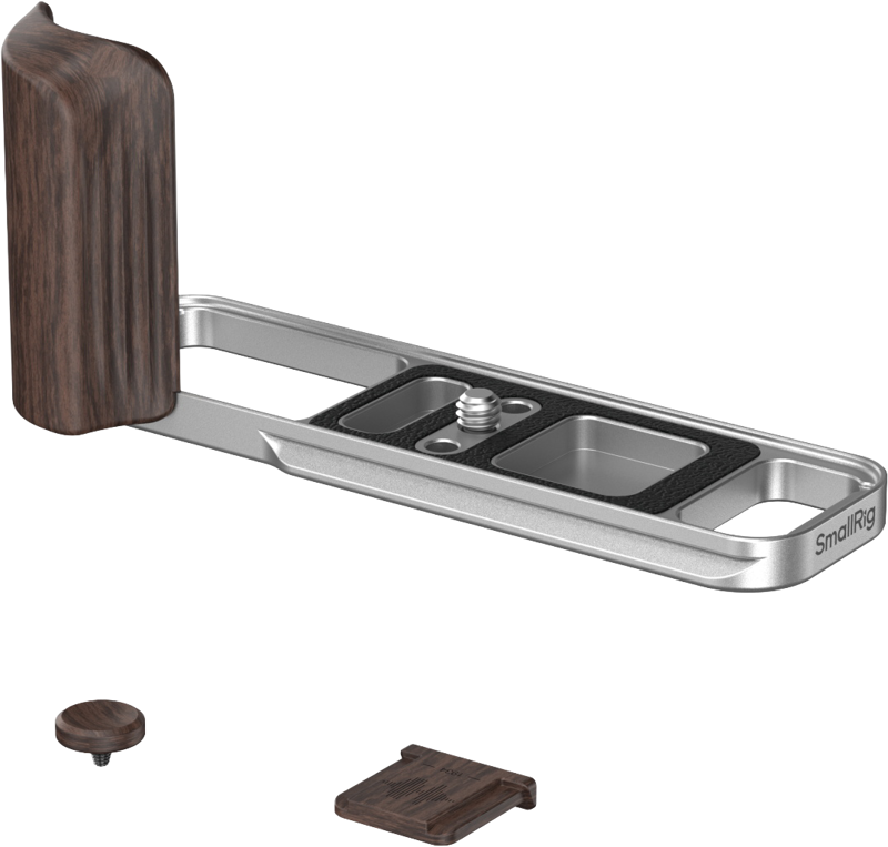 SMALLRIG 6236 L-Shaped Mount Plate with Wooden Handle for FUJIFILM X-E5 (Ebony, Silver)